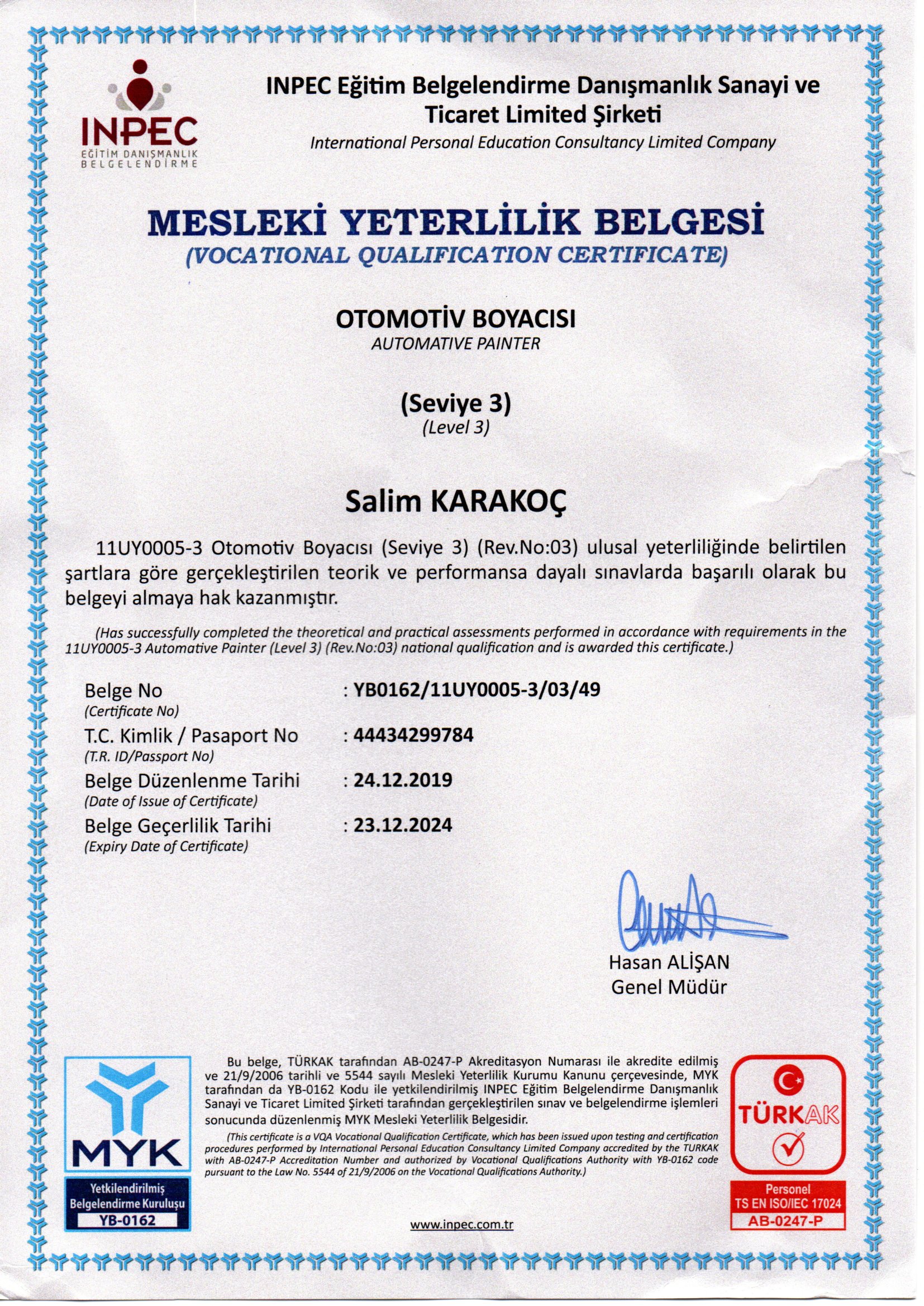 Mesleki Yeterlilik Belgesi - 3